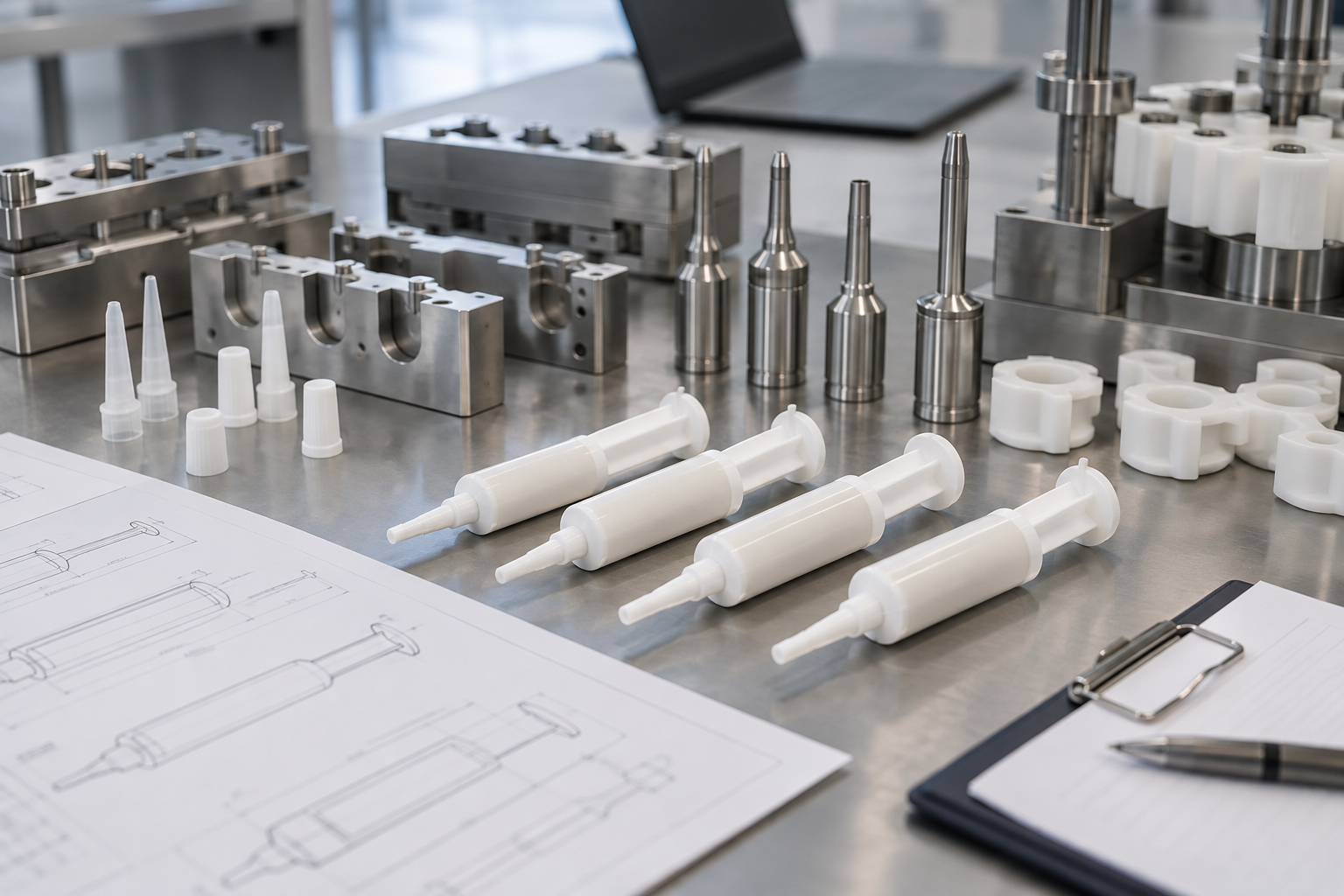 Intramammary syringe format parts and closure components