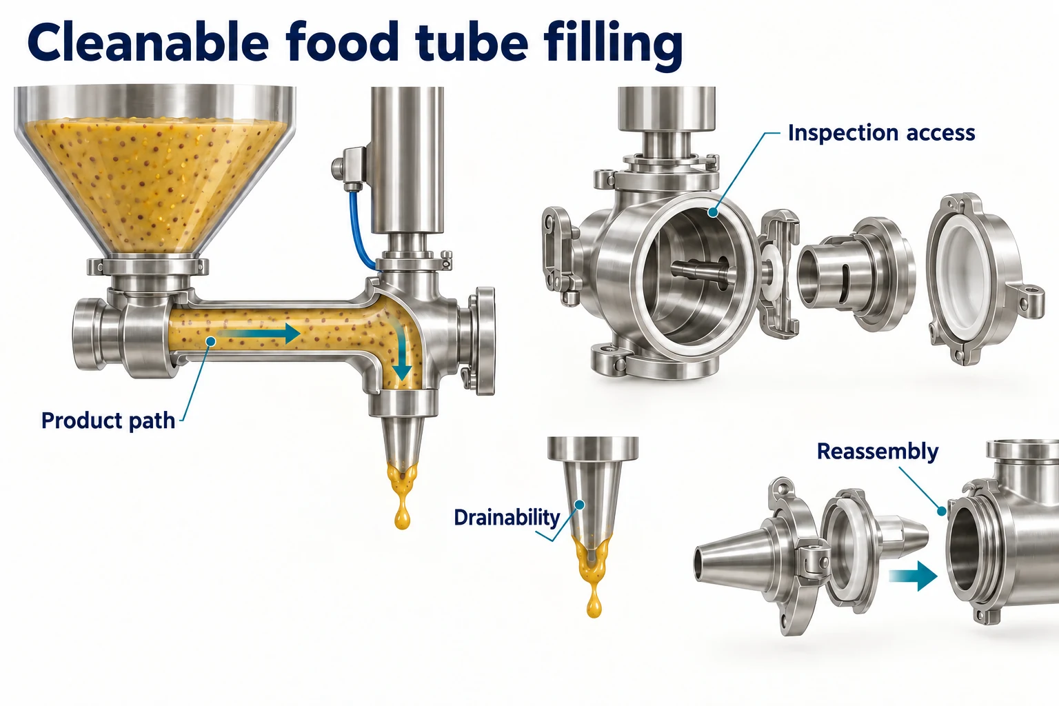 Food Tube Filling Equipment: Hygienic and Cleanable Design concept illustration