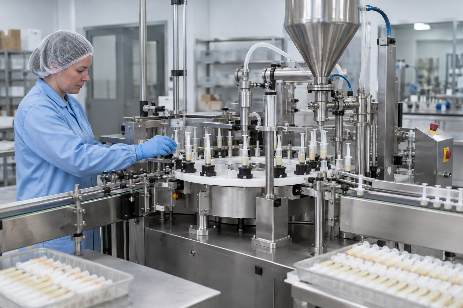 Cockroach gel bait syringe filling machine line at the factory