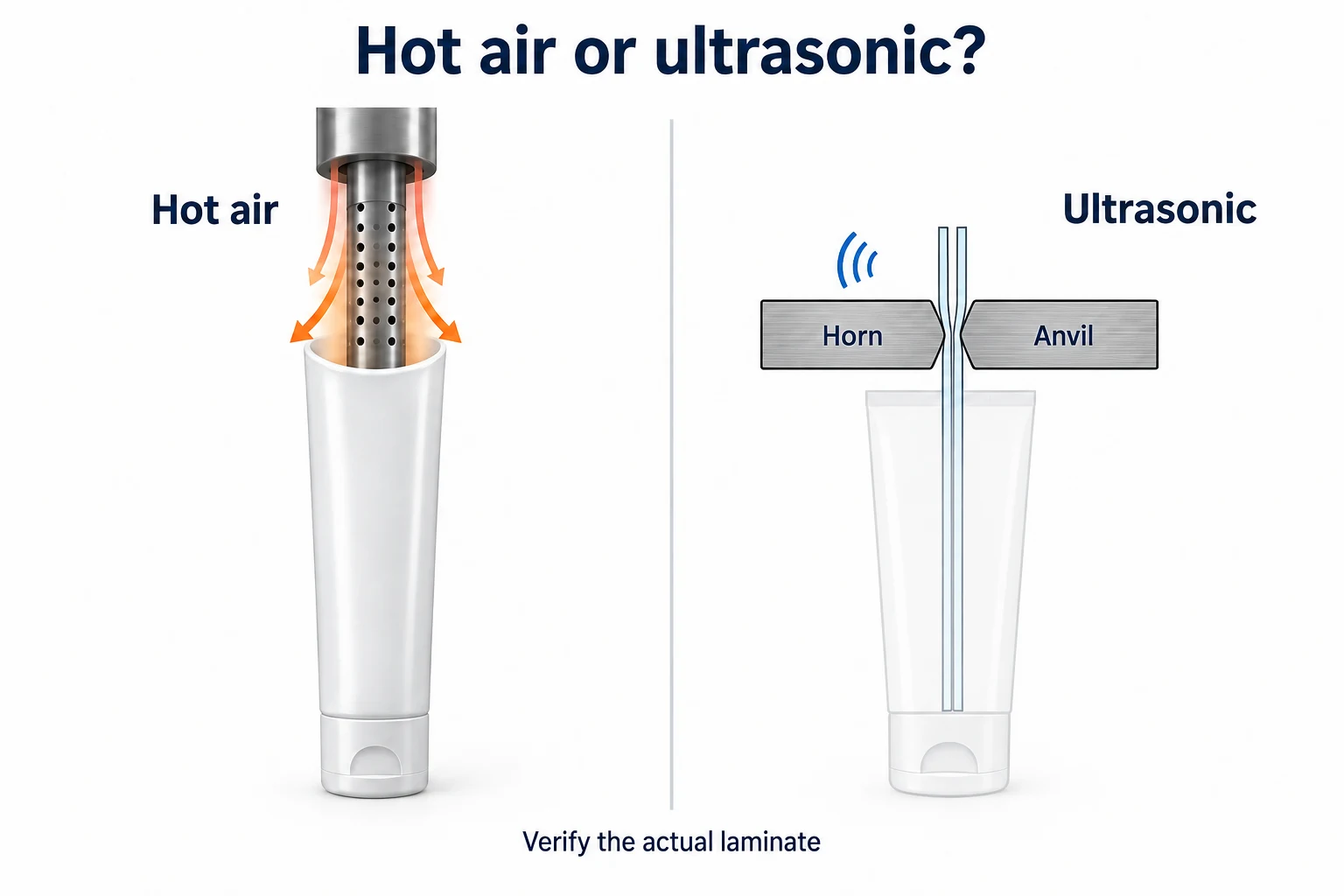 Hot Air vs Ultrasonic Tube Sealing for Laminated Tubes concept illustration