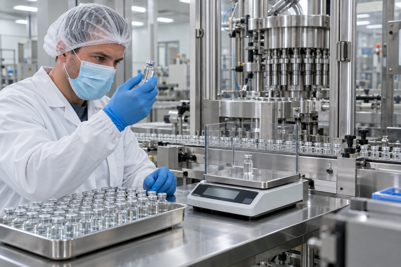Factory acceptance testing of an injectable liquid filling machine