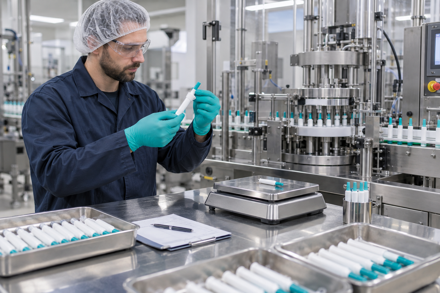 Factory acceptance testing of filled veterinary intramammary applicators