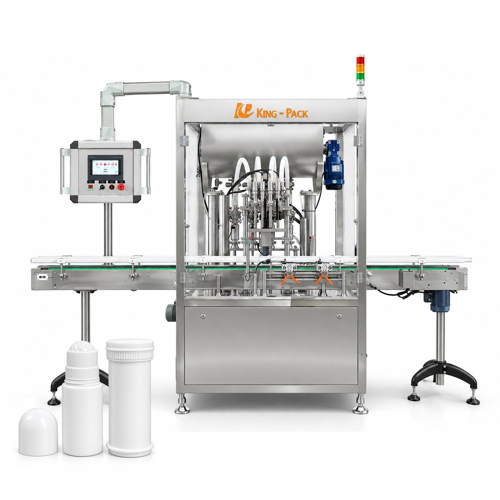 Four-head heated servo filling machine with veterinary roll-on applicator bottles